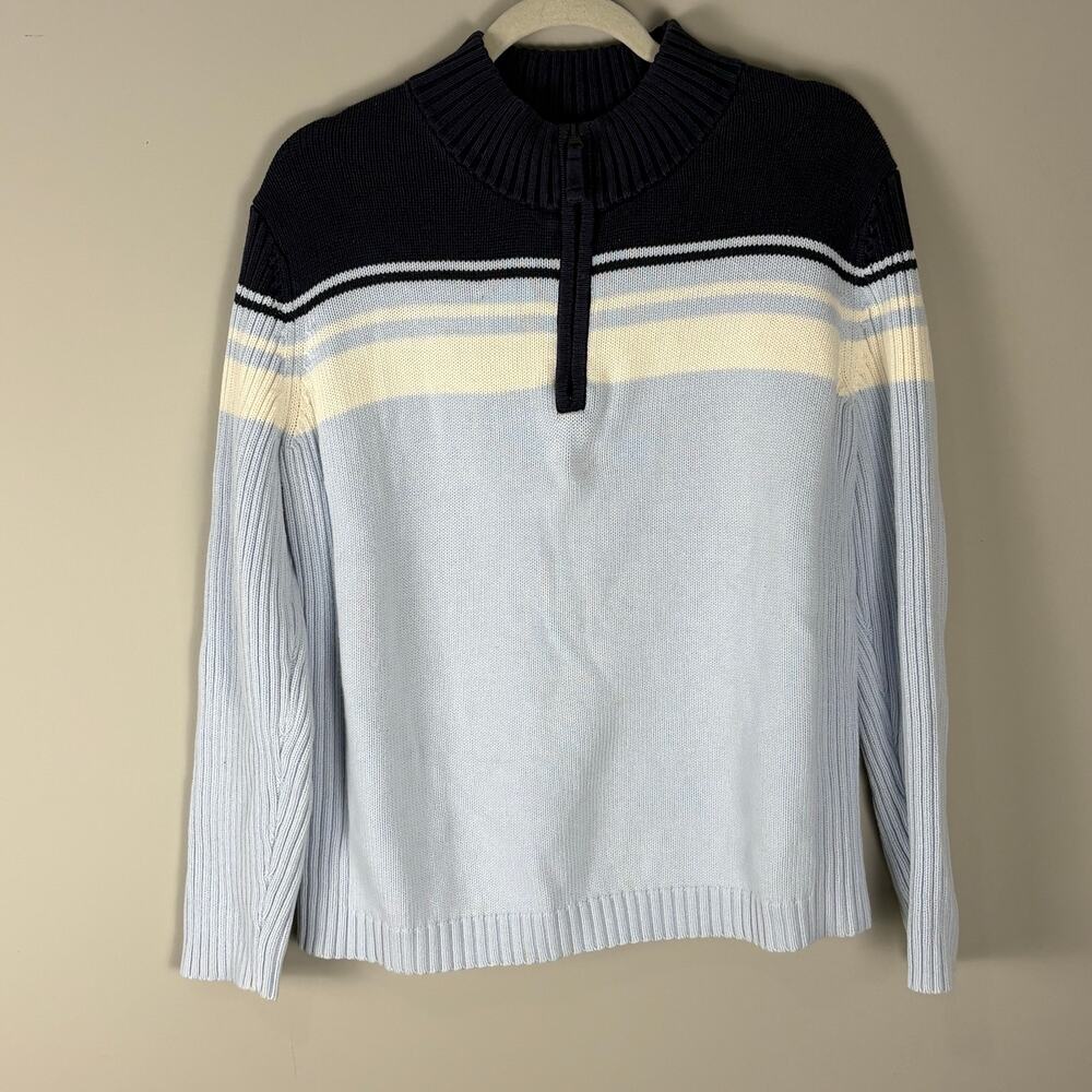 St. John’s Bay Quarter Zip Knitted Y2K  Sweater Blue Striped 2000s Nautical XL